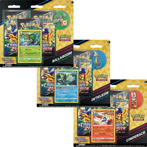 Crown Zenith - Pin Collection Rillaboom - Cinderace - Inteleon (Set of 3) - Maney Cards